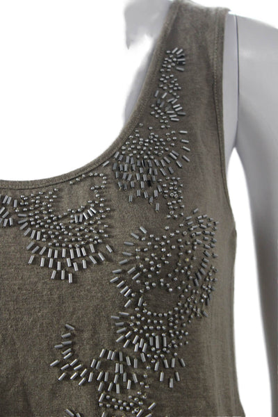 Ecru Womens Tunic Sleeveless Brown Linen Spandex Round Neck Bohemian Size S