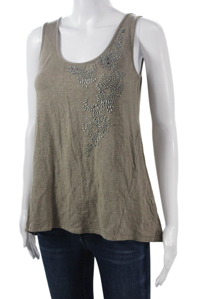 Ecru Womens Tunic Sleeveless Brown Linen Spandex Round Neck Bohemian Size S