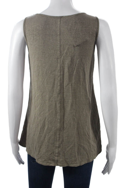 Ecru Womens Tunic Sleeveless Brown Linen Spandex Round Neck Bohemian Size S