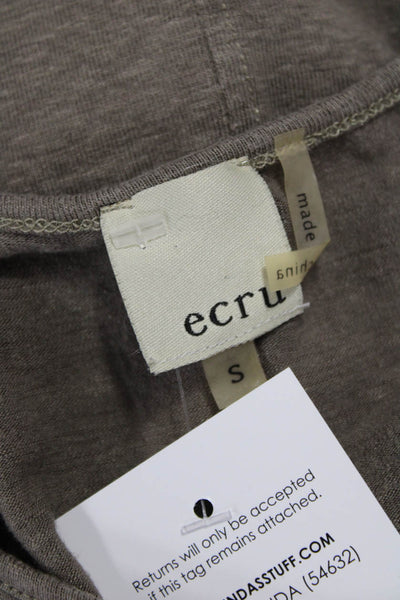 Ecru Womens Tunic Sleeveless Brown Linen Spandex Round Neck Bohemian Size S