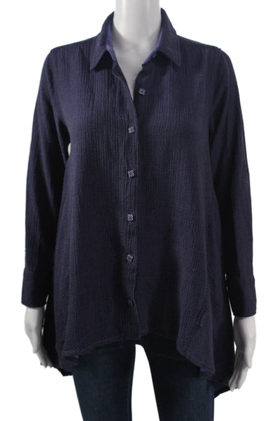 Habitat Women Tunic Button Up Dark Blue Collared Long Sleeve Size S