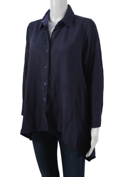 Habitat Women Tunic Button Up Dark Blue Collared Long Sleeve Size S