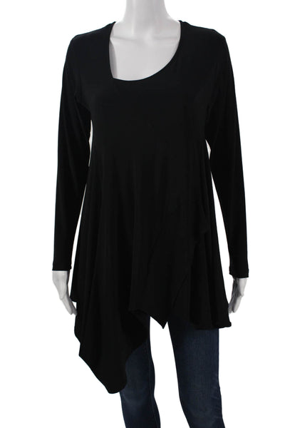 Sympli Women Tunic Black Long Sleeve Round Neck Polyester Spandex Size 10