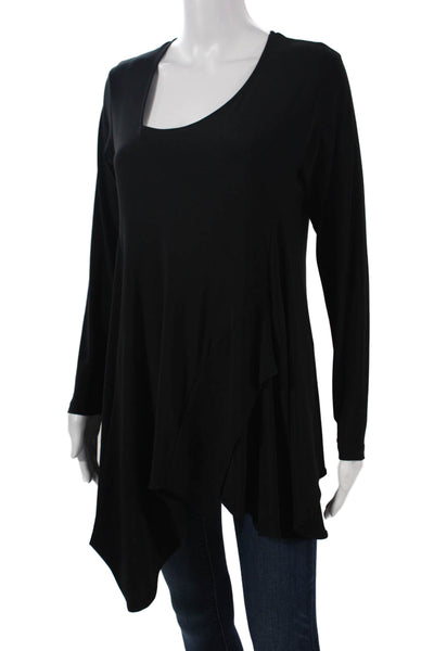 Sympli Women Tunic Black Long Sleeve Round Neck Polyester Spandex Size 10