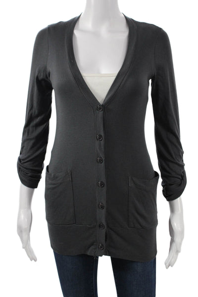 Splendid Women Cardigan Dark Gray V-Neck 3/4 Sleeve Pima Modal Size XS Tall