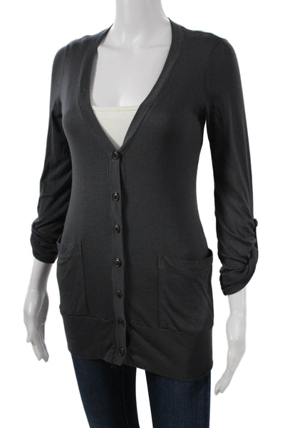 Splendid Women Cardigan Dark Gray V-Neck 3/4 Sleeve Pima Modal Size XS Tall