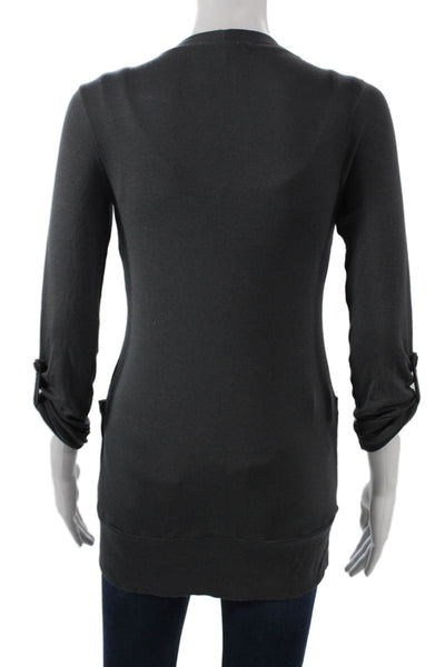 Splendid Women Cardigan Dark Gray V-Neck 3/4 Sleeve Pima Modal Size XS Tall
