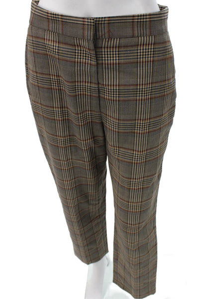 Sandro Women Cropped Ankle Dress Pants Brown Plaid Polyester Hook & Eye Size 38