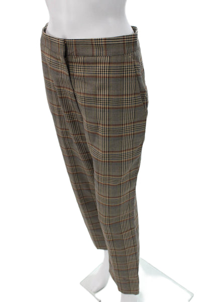 Sandro Women Cropped Ankle Dress Pants Brown Plaid Polyester Hook & Eye Size 38