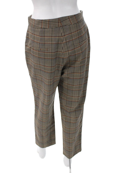Sandro Women Cropped Ankle Dress Pants Brown Plaid Polyester Hook & Eye Size 38