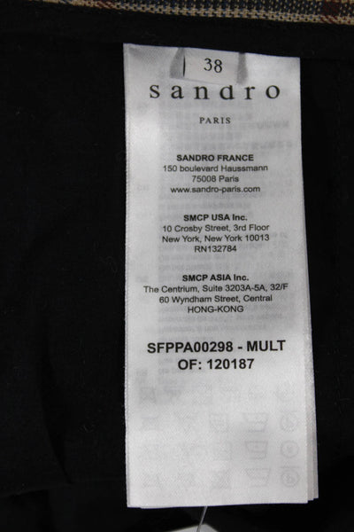 Sandro Women Cropped Ankle Dress Pants Brown Plaid Polyester Hook & Eye Size 38