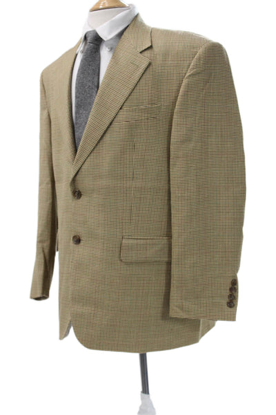 Lauren Ralph Lauren Mens Beige Silk Wool Check Sport Coat Size 42