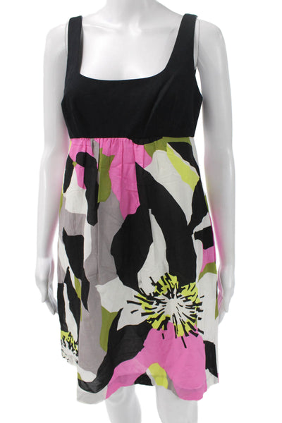Trina Turk Womens A-Line Sundress Black Floral Square Neck Sleeveless Size 2