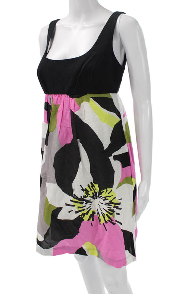 Trina Turk Womens A-Line Sundress Black Floral Square Neck Sleeveless Size 2
