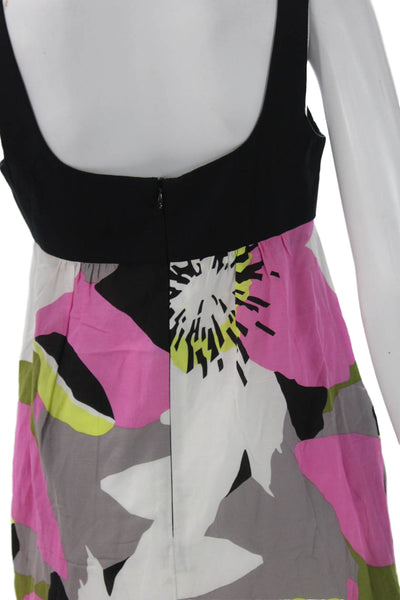 Trina Turk Womens A-Line Sundress Black Floral Square Neck Sleeveless Size 2