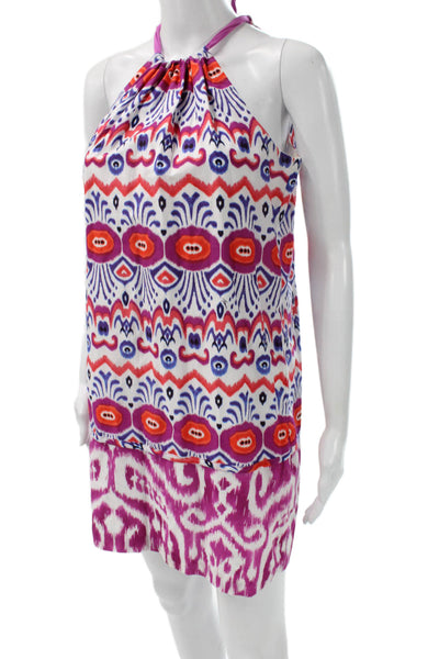 Trina Turk Womens Sleeveless Shift Dress White Geometric Tie Waist Size 4