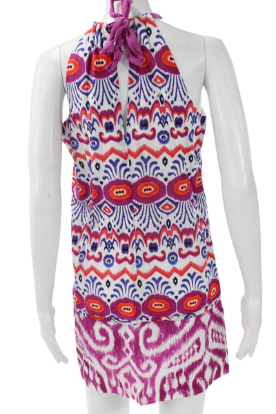 Trina Turk Womens Sleeveless Shift Dress White Geometric Tie Waist Size 4