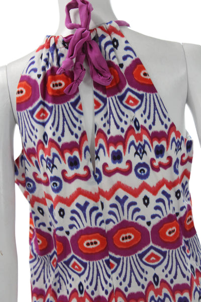 Trina Turk Womens Sleeveless Shift Dress White Geometric Tie Waist Size 4