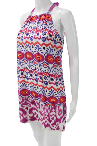 Trina Turk Women Shift Tank Dress Blue Geometric High Neck Sleeveless Size 4