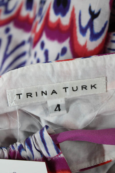 Trina Turk Women Shift Tank Dress Blue Geometric High Neck Sleeveless Size 4