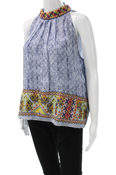 Bhanuni By Jyoti Women Blue High Neck Sleeveless Tunic Petite Size XS