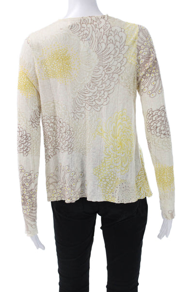Sparrow Anthropologie Women Beige Floral V-Neck Cardigan Linen Cotton Size XS