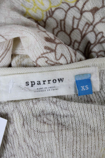 Sparrow Anthropologie Women Beige Floral V-Neck Cardigan Linen Cotton Size XS