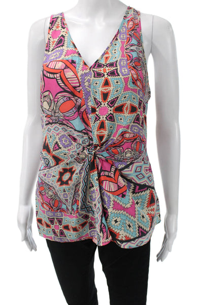 Leifnotes Womens Sleeveless V-Neck Aztec Geometric Blue Tank Size 2