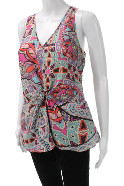 Leifnotes Womens Sleeveless V-Neck Aztec Geometric Blue Tank Size 2