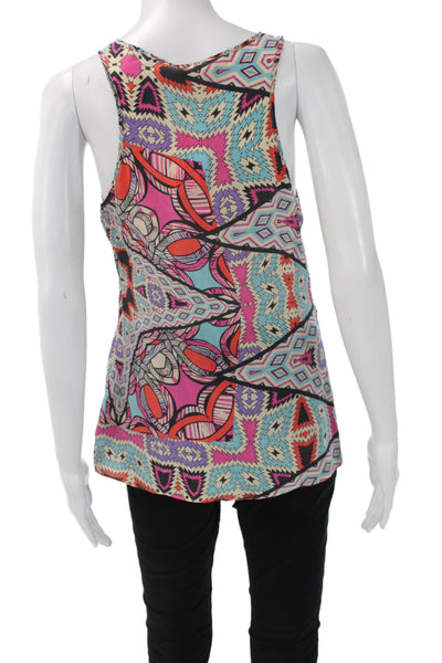 Leifnotes Womens Sleeveless V-Neck Aztec Geometric Blue Tank Size 2