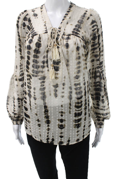 Twelfth Street by Cynthia Vincent Women Animal Print Silk Tunic Beige Size S