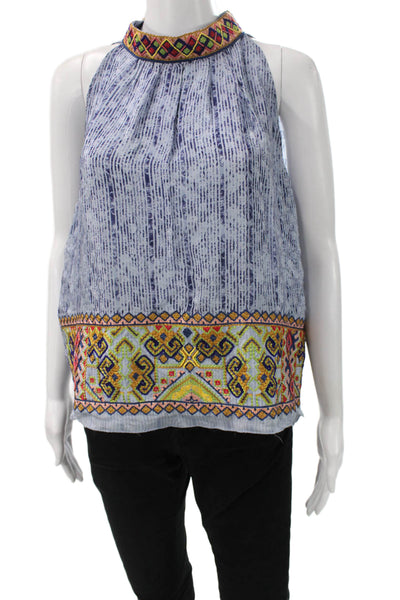 Bhanuni By Jyoti Womens Blue Viscose High Neck Sleeveless Tunic Size XS