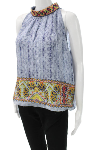 Bhanuni By Jyoti Womens Blue Viscose High Neck Sleeveless Tunic Size XS