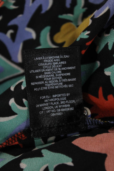 Maeve Anthropologie Women Silk Tunic Black Floral 3/4 Sleeve Round Neck Size 2