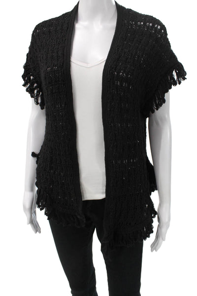 Anthropologie Womens Bohemian Black Short Sleeve Top Size 2XS