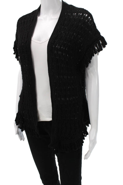 Anthropologie Womens Bohemian Black Short Sleeve Top Size 2XS