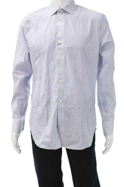 J Crew Men's Point Collar Striped Cotton Dress Shirt Long Sleeve Blue Size 15.5