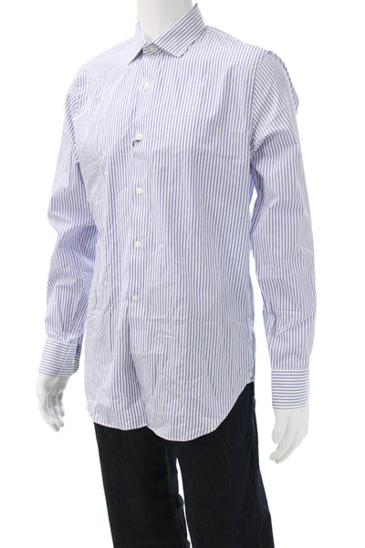 J Crew Men's Point Collar Striped Cotton Dress Shirt Long Sleeve Blue Size 15.5