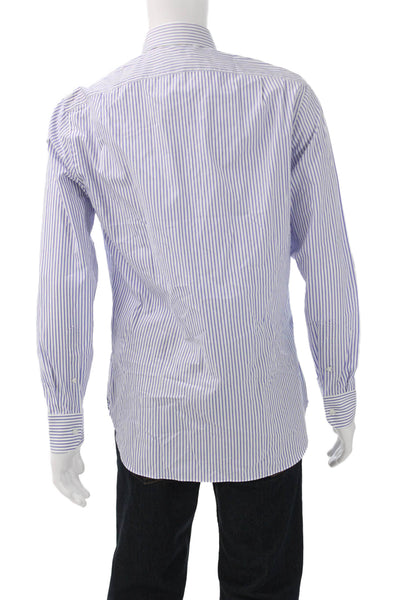 J Crew Men's Point Collar Striped Cotton Dress Shirt Long Sleeve Blue Size 15.5