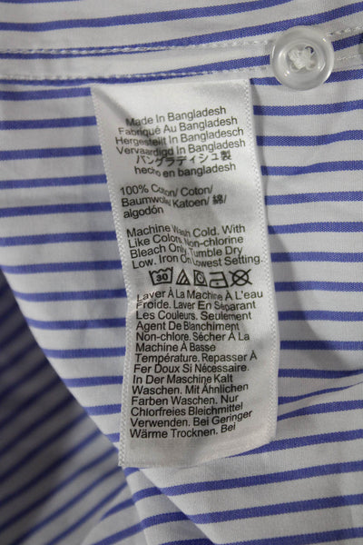 J Crew Men's Point Collar Striped Cotton Dress Shirt Long Sleeve Blue Size 15.5