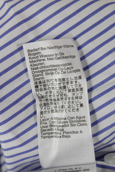 J Crew Men's Point Collar Striped Cotton Dress Shirt Long Sleeve Blue Size 15.5