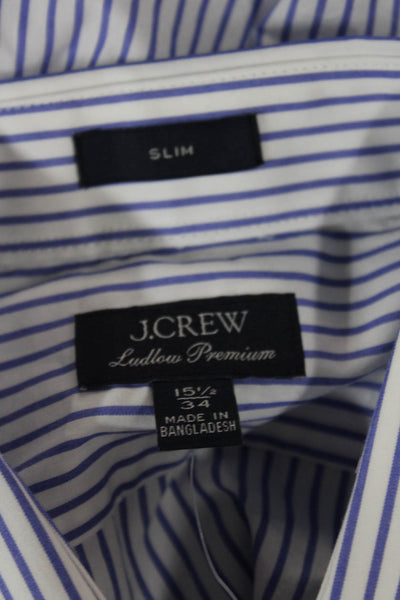 J Crew Men's Point Collar Striped Cotton Dress Shirt Long Sleeve Blue Size 15.5