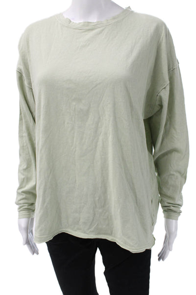 We The Free Womens Basic Green Long Sleeve T Shirt Crew Neck Cotton Size XS