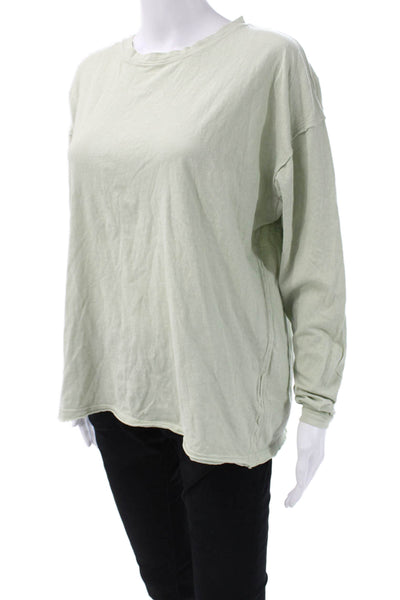We The Free Womens Basic Green Long Sleeve T Shirt Crew Neck Cotton Size XS