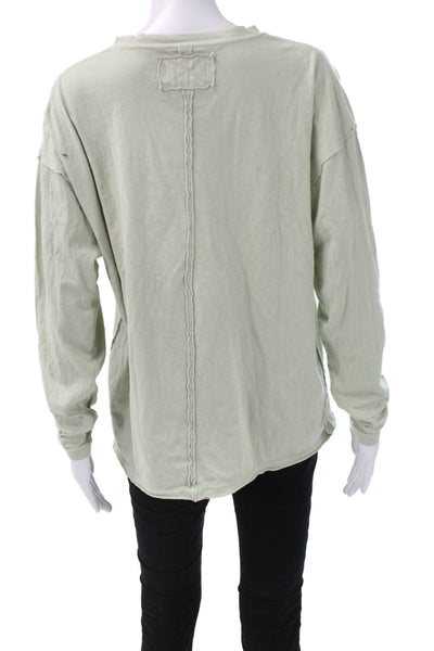 We The Free Womens Basic Green Long Sleeve T Shirt Crew Neck Cotton Size XS