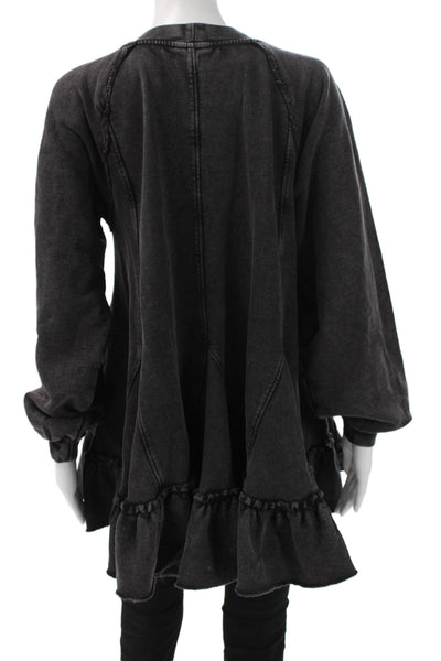 Free People Womens Bohemian Tunic Black Long Sleeve Crew Neck Cotton Size XS