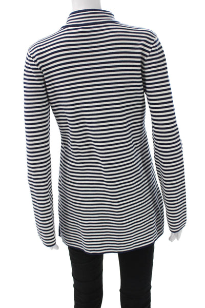 Tory Burch Women Dark Blue Striped Cotton V-Neck Tunic Long Sleeve Size XS