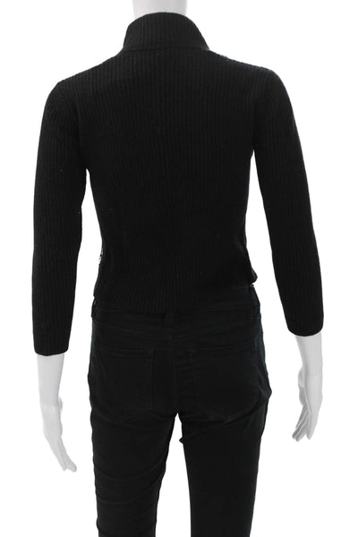 St. John Women Black Wool Polka Dot Full Zip Cardigan 3/4 Sleeve Size PP