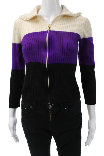 St. John Sport Women Cardigan Full Zip Beige 100% Wool 3/4 Sleeve Size S