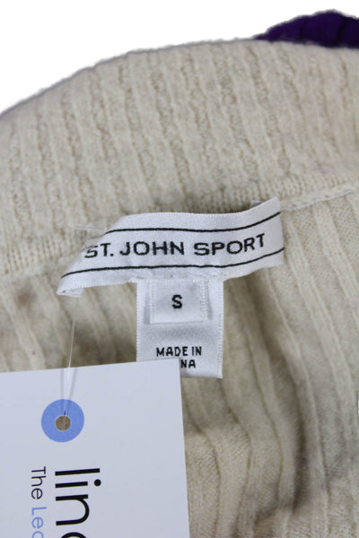 St. John Sport Women Cardigan Full Zip Beige 100% Wool 3/4 Sleeve Size S